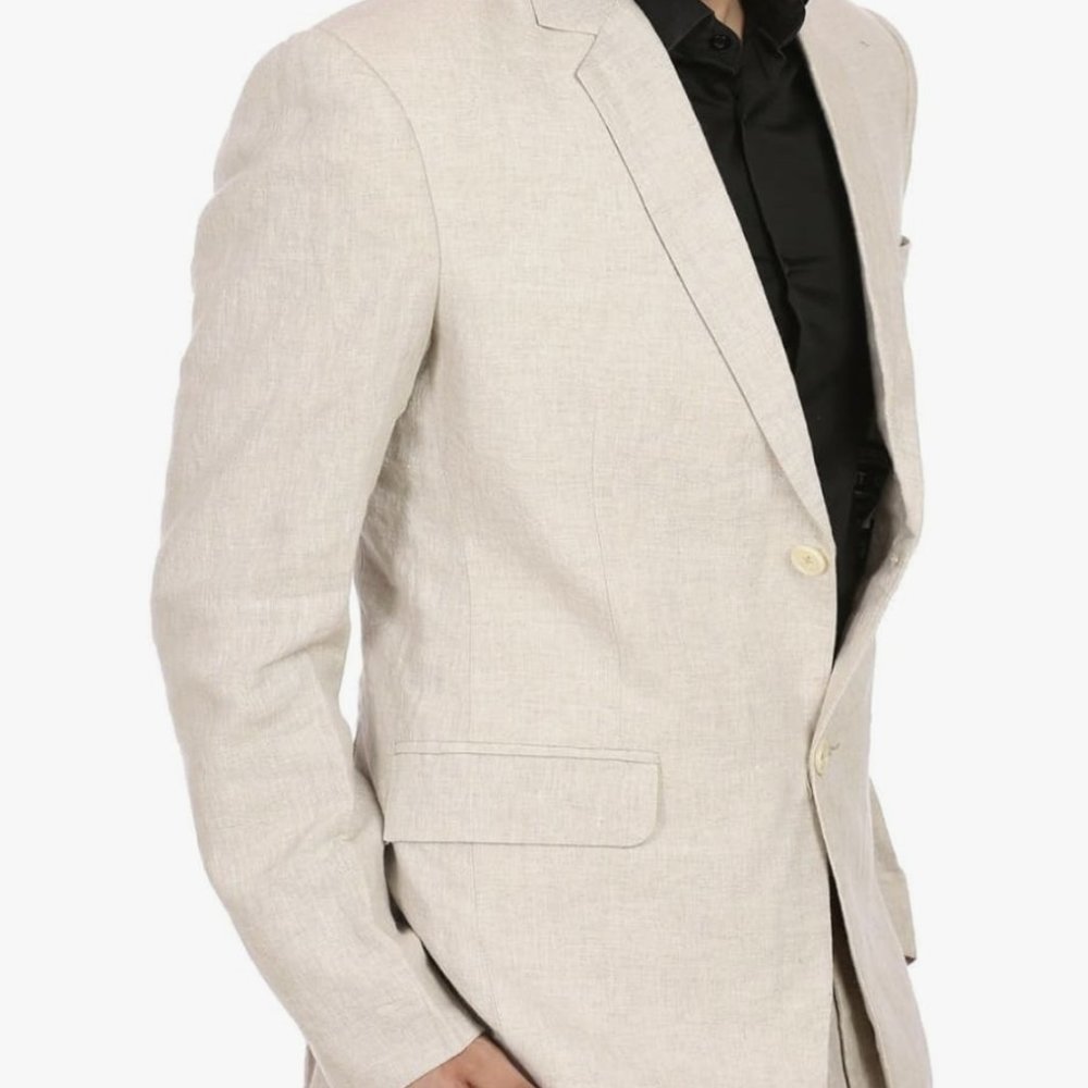 WINTAGE Men's Linen Blazer suit jacket Beige colored - Picture 2 of 4